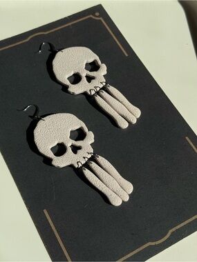 Skull Dangle Earrings lightweight statement earrings polymer clay goth witchy